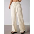 thumbnail image 6 of Women's Striped High Waist Drawstring Wide Leg Loose Casual Trousers with Pockets Color XS, 6 of 9