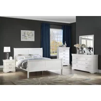 Master Bedroom Furniture White Color Solid wood Transitional 6pc Bedroom Set Queen Bed Dresser Mirror Nightstands Chest
