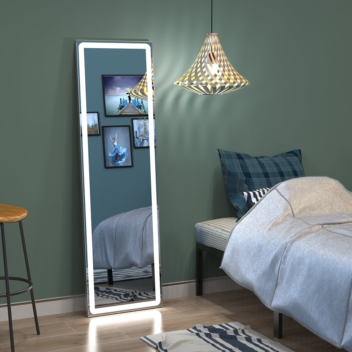 BEAUTME 60"x18" FullLength Mirror with LED Lights Free Standing Floor
