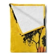 thumbnail image 2 of Woodland Soft Flannel Fleece Blanket, Woodland at Sunset Silhouette of Hills Forest Trees Grass Landscape Nature Art, Cozy Plush for Indoor and Outdoor Use, 70" x 90", Yellow Black, by Ambesonne, 2 of 5