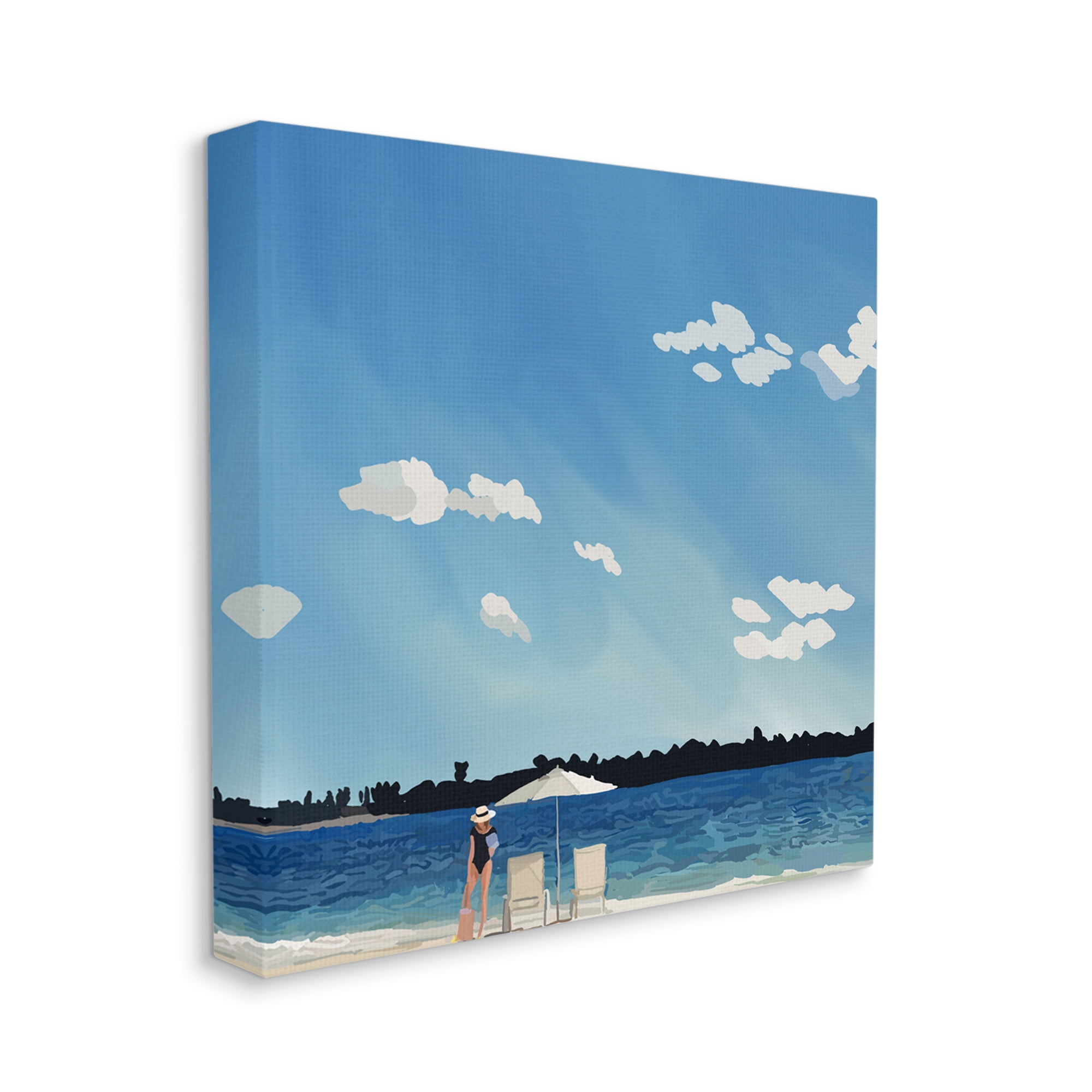 Stupell Industries Girl on Beach Horizon Nature Painting Gallery Wrapped Canvas Print Wall Art, 36 x 36