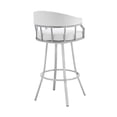 thumbnail image 5 of Valerie 30" White Faux Leather Swivel Bar Stool - Silver Metal. Kitchen Island Seating. Comfortable, 360° Swivel. Easy Clean. 250lb Capacity. Modern Design., 5 of 12