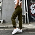 thumbnail image 7 of Ghalytn Women's Elastic Waist Cargo Jogger Pants - Multi-Pocket Tapered Ankle Cuff Casual Outdoor Bottoms, 7 of 7