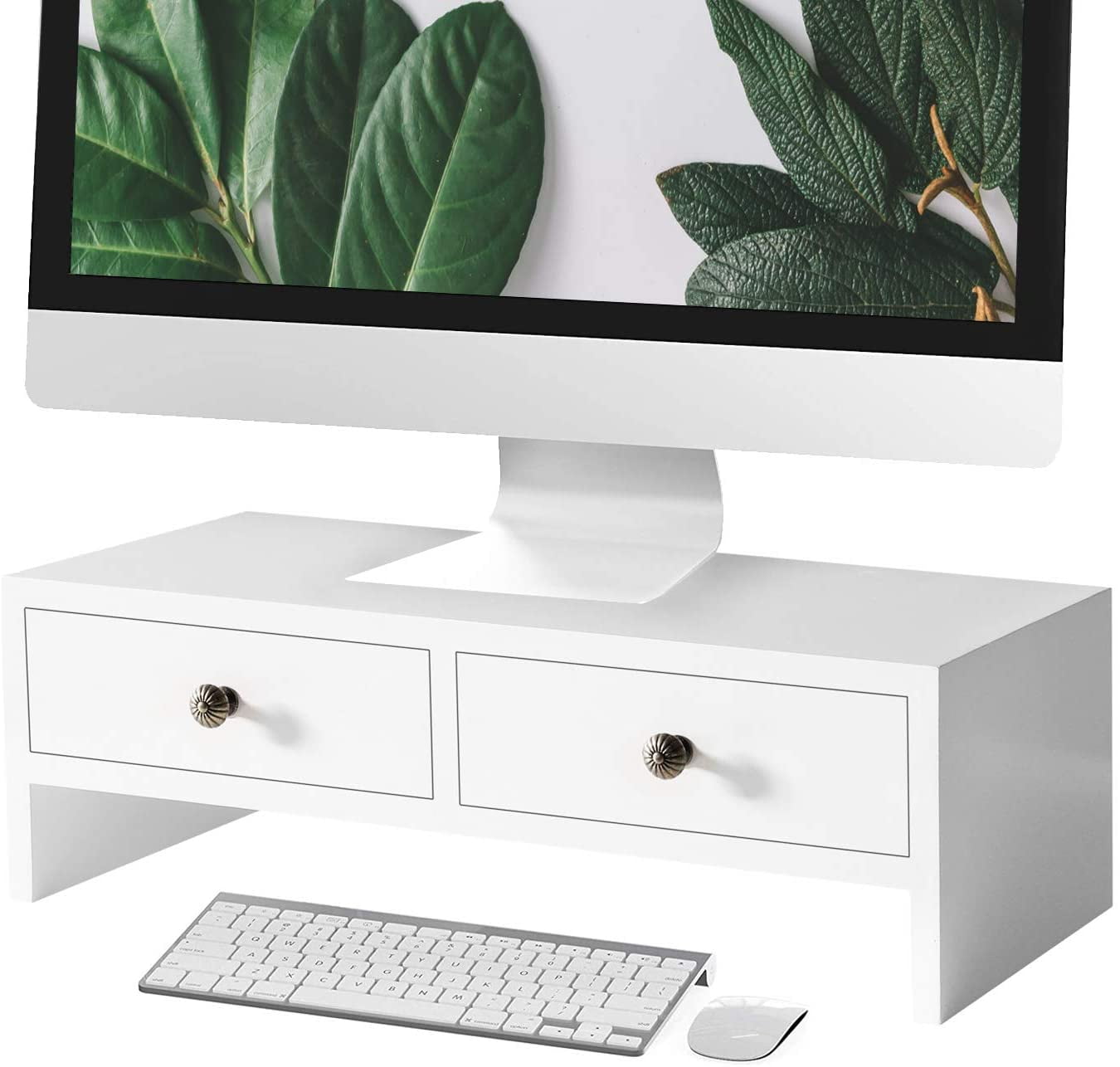 WELLAND Riser Monitor Stand with Drawers, Desktop Organizer Desk, Laptop or  PC Computer Stand, White Finish - Walmart.com