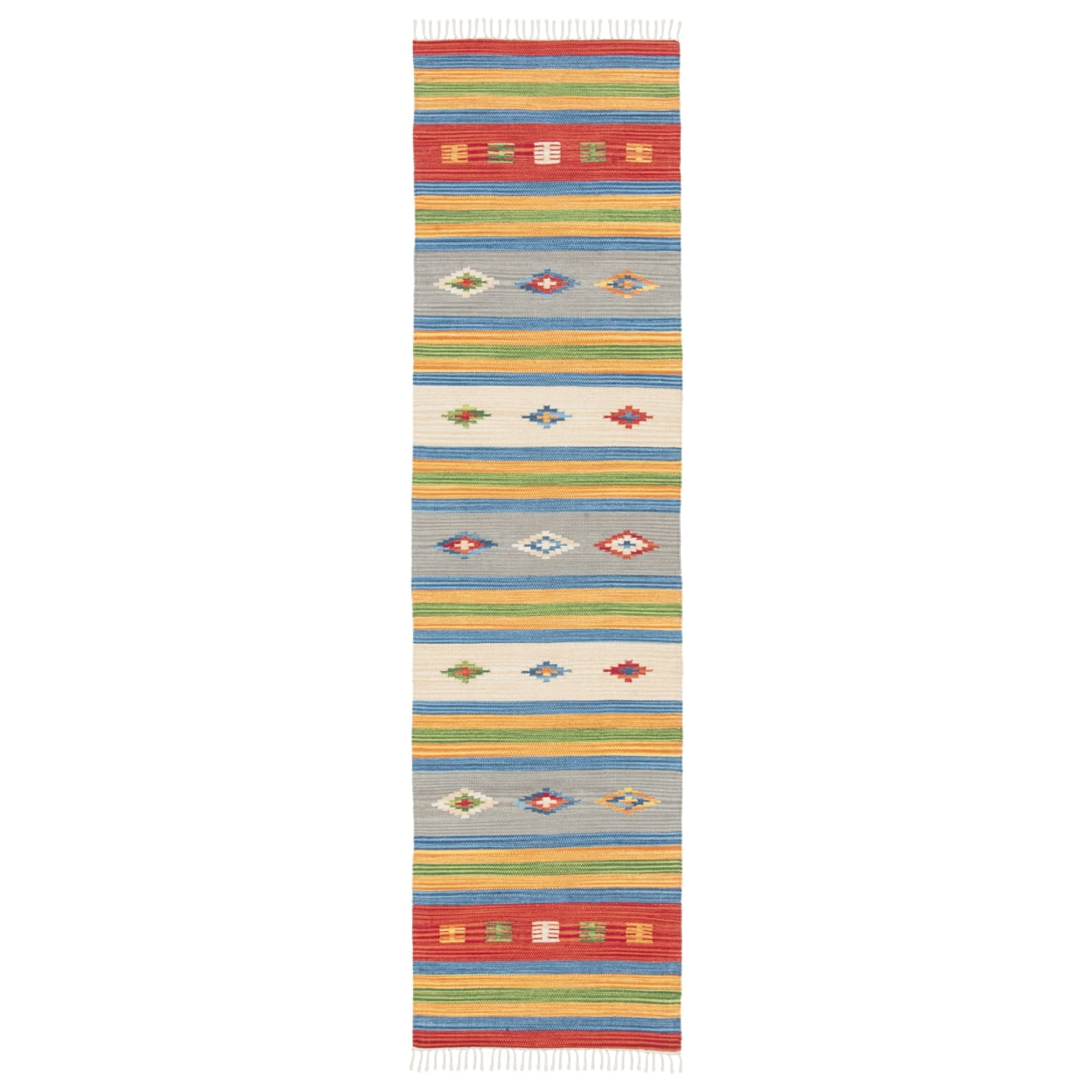 SAFAVIEH Montauk Genette Southwestern Cotton Area Rug, Blue/Red, 6' x 6' Round