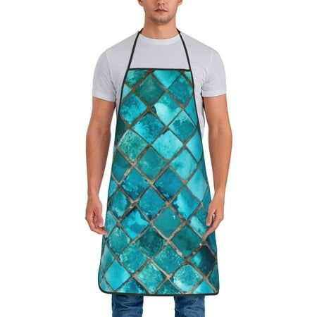 

Xecao Square Glass Mosaic Print Funny BBQ Chef Aprons for Men Women Adjustable Kitchen Cooking Aprons with Pocket Waterproof Oil Proof No Pilling Fading
