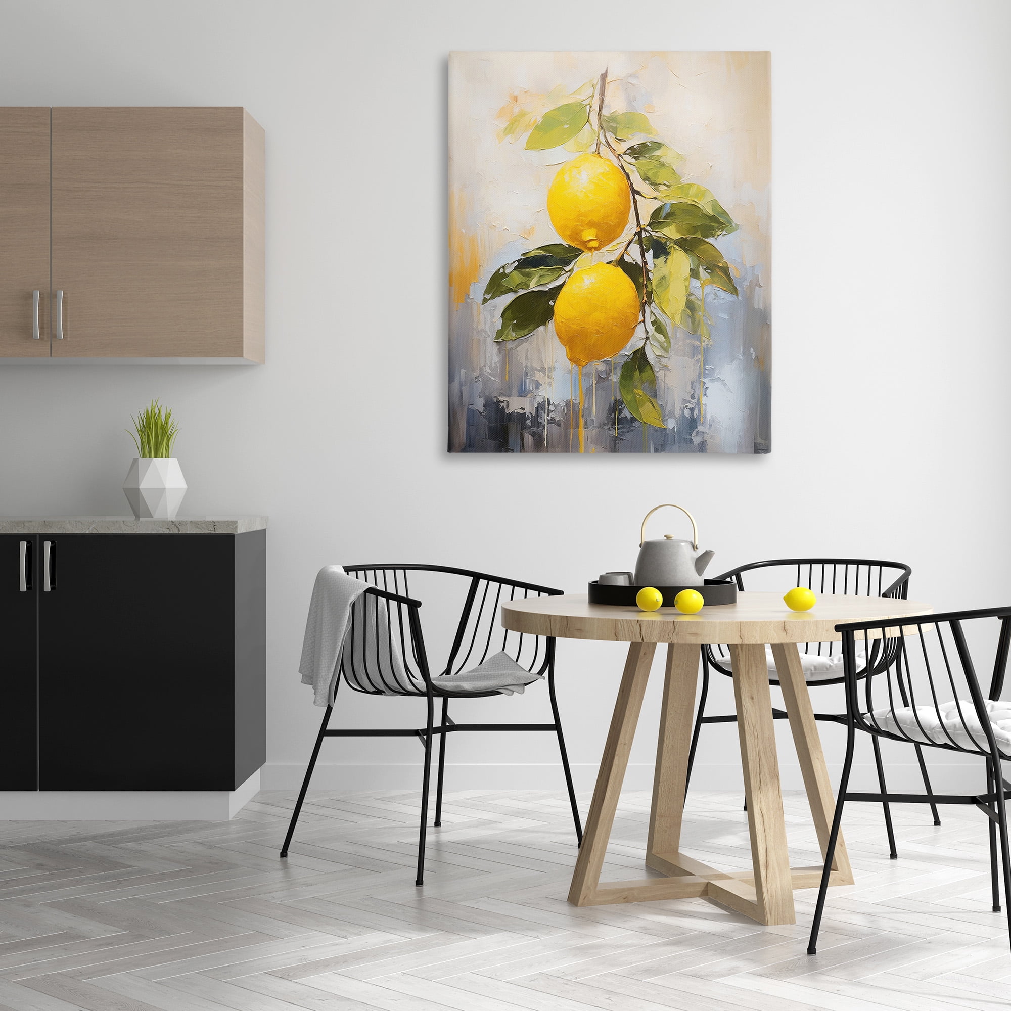 Stupell Industries Abstract Lemon Branch Food & Beverage Painting Gallery Wrapped Canvas Art Print Wall Art, 36 x 48