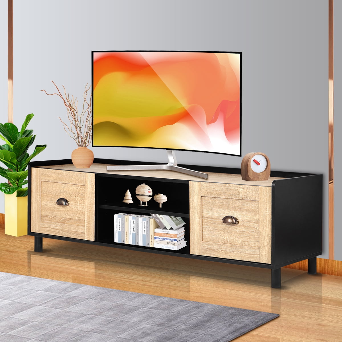 Mid Centruy Farmhouse TV Stand With Storage TV Cabinet For Up To 60