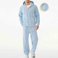 thumbnail image 2 of 2 Piece Sweater Sets for Men Fall Winter Jacquard Knitted Outfits Long Sleeve Pullover/Zip Top and Loose Pant (XL, Light Blue|Zip), 2 of 7