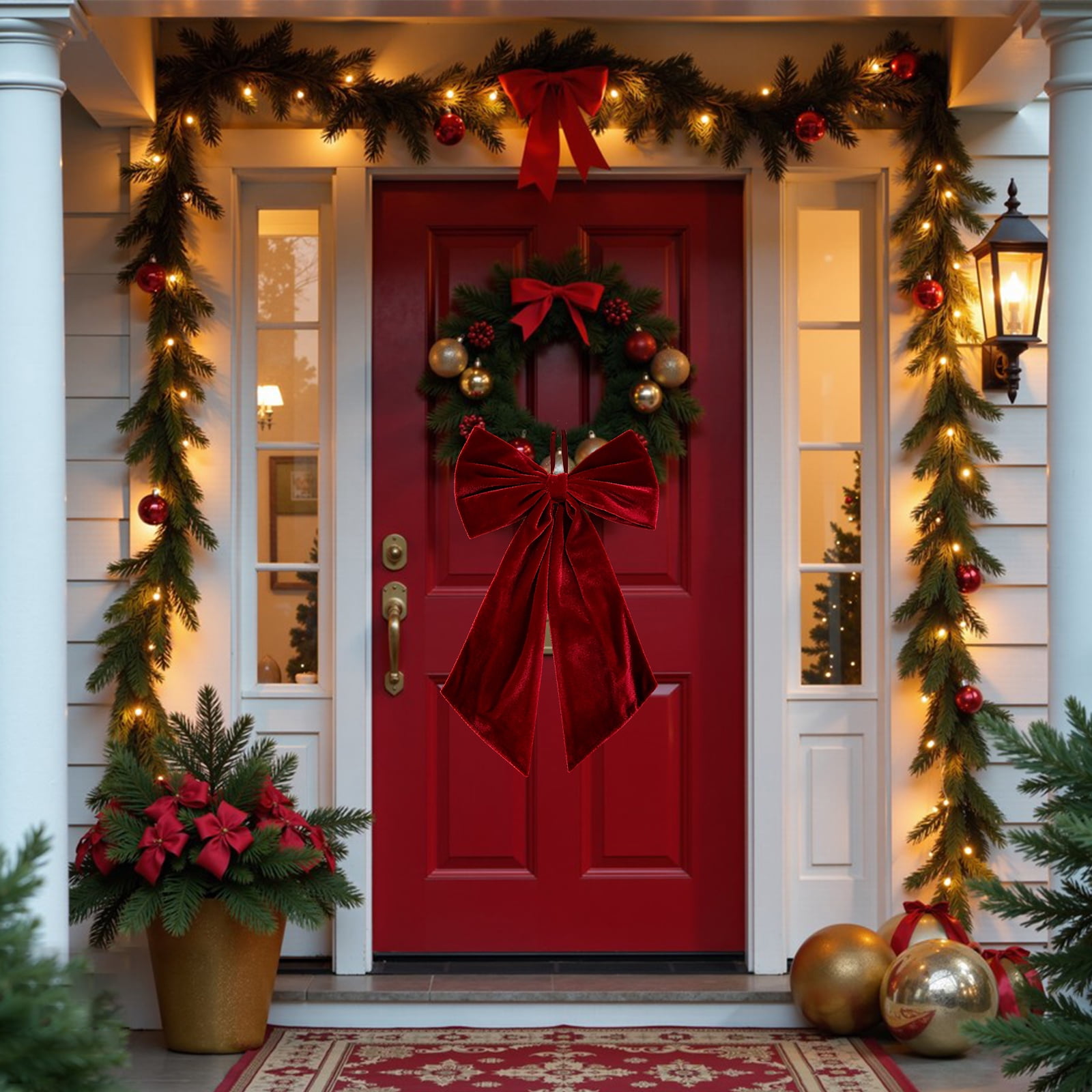 Christmas Decorations - Christmas Bows - 36x18 Inches Large Red Velvet Christmas Tree Topper - Burgundy Ribbon Gift Bows - Xmas Decor for Indoor Outdoor Home Wreaths Mantle Front Door Porch Wedding