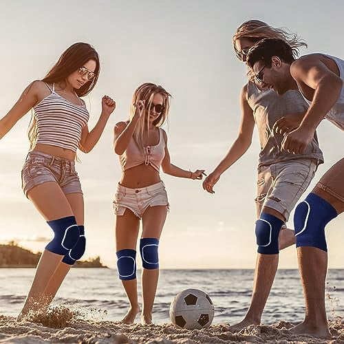 Voylla 12 Pairs Volleyball Knee Pads for Dancers Soft Breathable Knee Braces for Men Women Football Soccer Yoga Skating Wrestling Running Cycling(Medium,Blue, White)