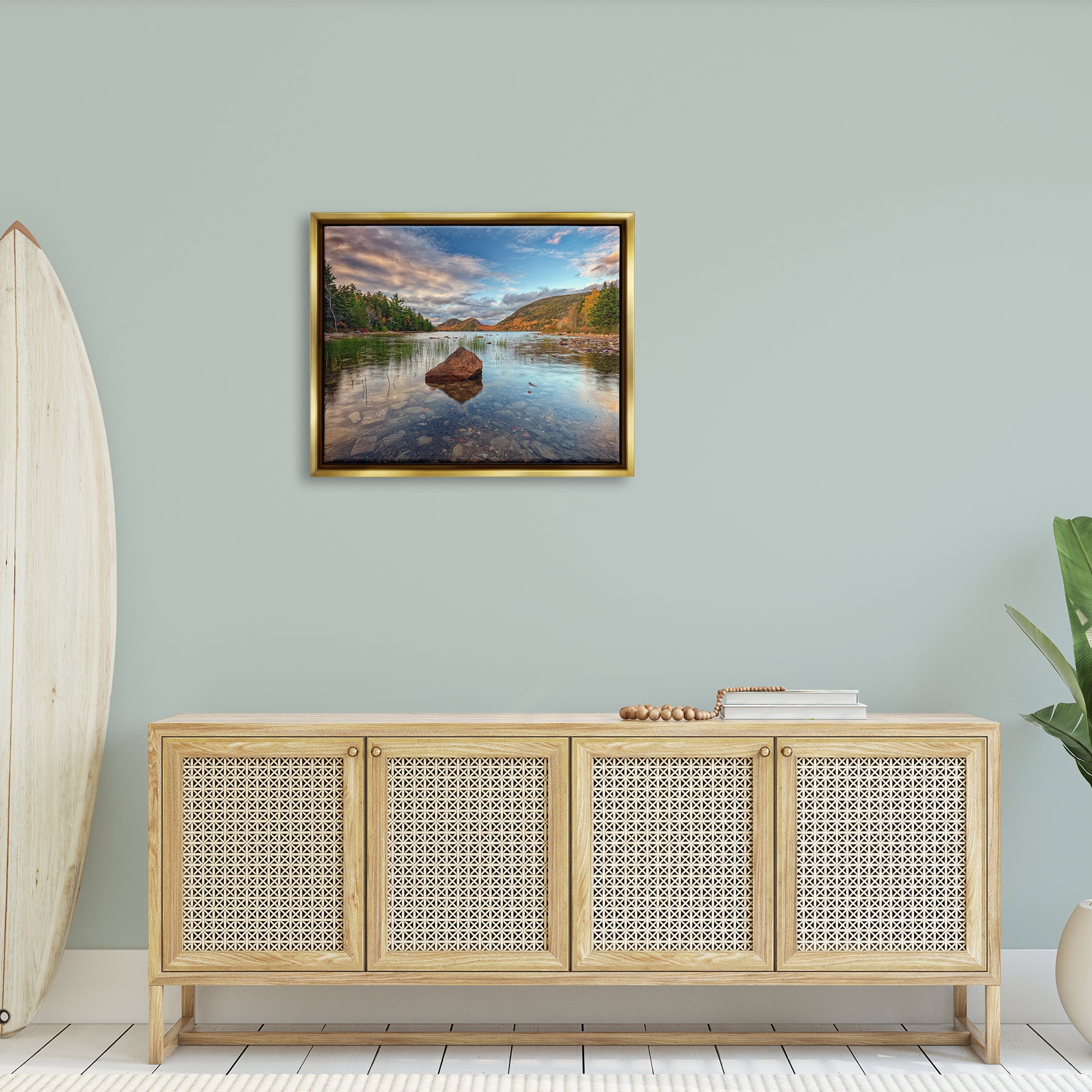 Stupell Rocky Creek Woodland Scenery Landscape Photography Gold Floater Framed Art Print Wall Art