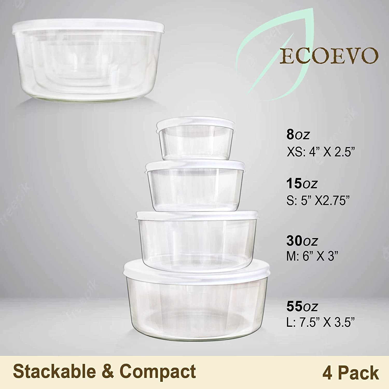 Large Glass Food Storage Containers 4 Pc (2700ML/ 91 Oz & 1520ML/ 51 Oz)  Airtight Glass Storage Containers, Leak Proof BPA Free Food Storage