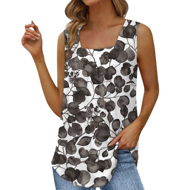 Playeras,Blusas y Tops,Ropa para Mujer Crop Tank Tops Para Mujer Chaleco de cola de golondrina sin mangas con cuello cuadrado plisado europeo y americano, ropa informal holgada para mujer (Blue, L)