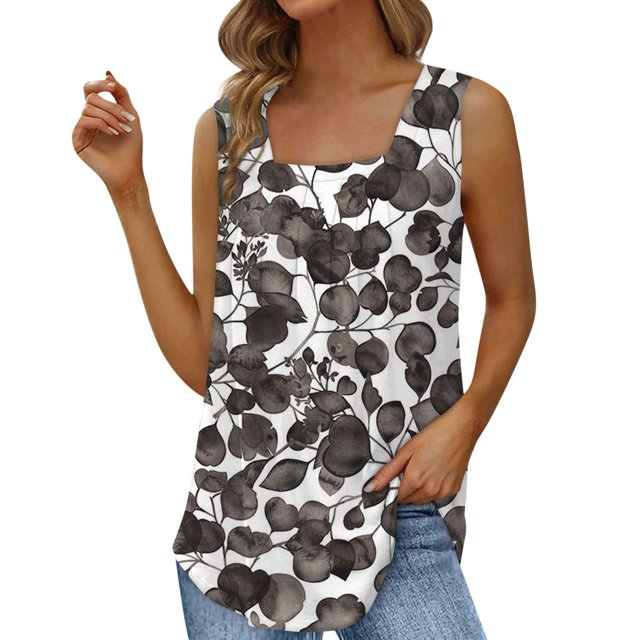 Gibobby Chaleco de cola de golondrina sin mangas con cuello cuadrado plisado europeo y americano, ropa informal holgada para mujer(Azul,XG)