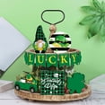thumbnail image 5 of Clearance!Fdelink Tray Decoration St. Patricks Day Tiered Tray Decor Wooden Table Signs Green Gnome Block Party Wood Table Centerpieces with Holder for St. Patricks Home Holiday Decor Green1, 5 of 9