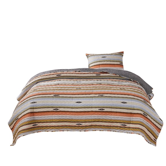 Benjara Reversible 2 Piece Twin Size Quilt Set with Stripes Pattern- Multicolor