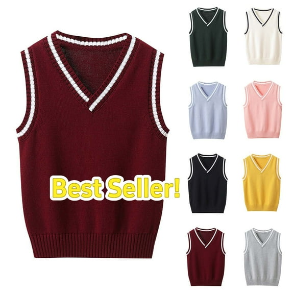 Taqqpue Boys Girls V Neck Sweater Vest School Uniform Solid Color Sleeveless Knit Sweaters Pullover Tank Tops for Kids 3-15Y