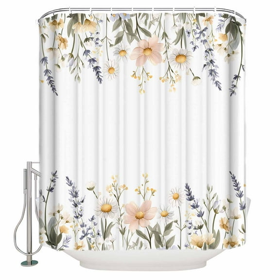 Small Stall Shower Curtain 48x72 Inch Narrow Half Size Daisy Botanical Bath Curtains Bathroom Decor Pastoral Farmhouse Floral Waterproof Fabric Shower Curtain Set with Hooks 48 Inch