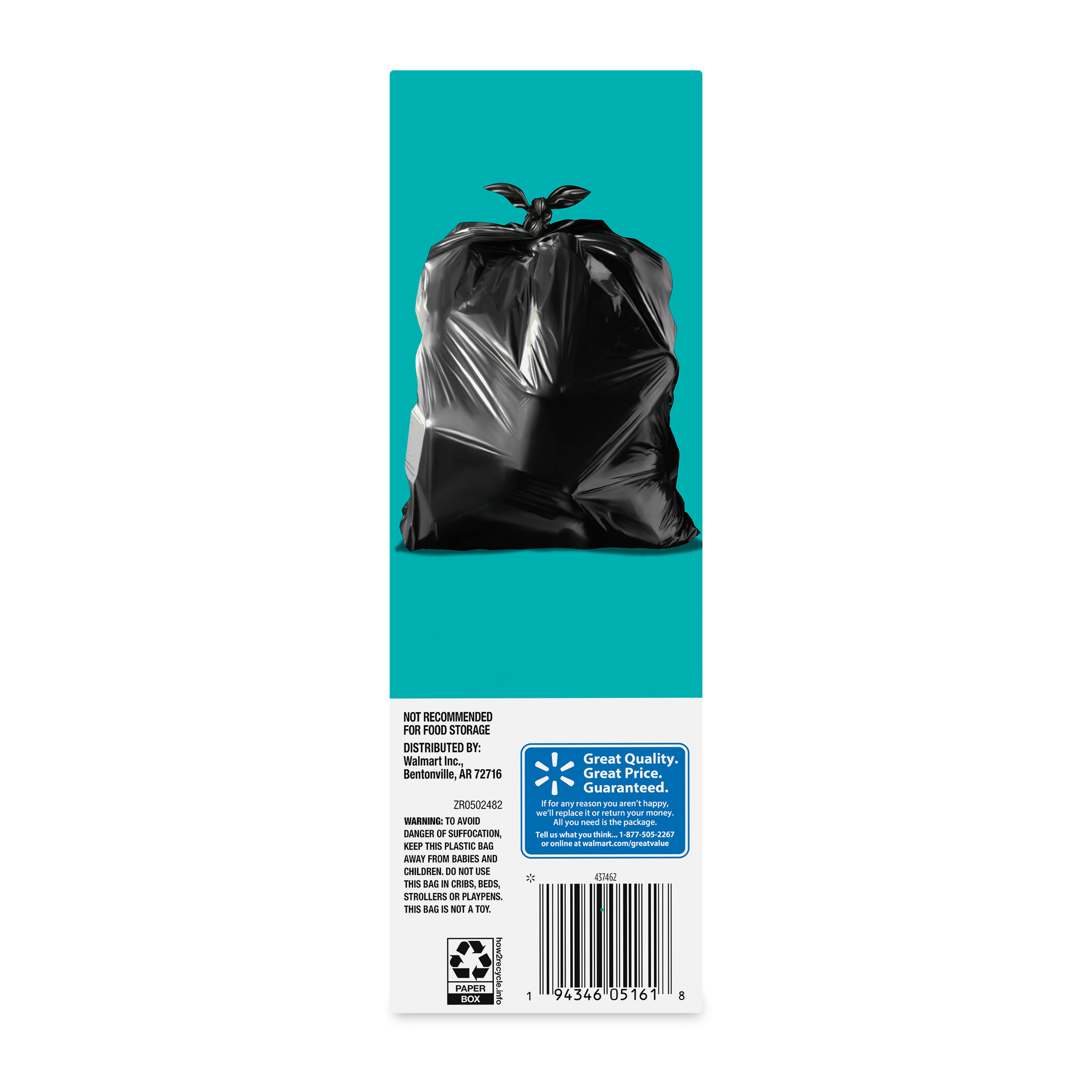 Great Value 30 Gallon Multi Purpose Flap Tie Trash Bags 20 Bags