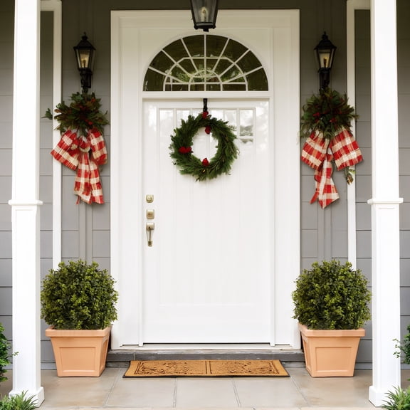 Noble House 1.8FT Artificial Ball Topiary Trees, UV-Protected Faux Shrubs in Pots for Indoor/Outdoor, Green, Set of 2