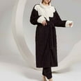 thumbnail image 6 of Long Bath Robes Fuzzy Pajamas Set for Women with Pants Pj Sleepwear with Belt Soft Warm Plush Fleece Loungewear (Large, Black), 6 of 6