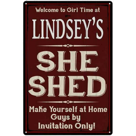 LINDSEY'S She Shed Red Sign Personalized Lady Cave 12 x 18 Matte Finish Metal 112180088304