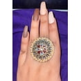 thumbnail image 6 of Luxury Fashion Statement Kundan Pearl Big Adjustable Brown Flower Traditional Finger Ring Indian Jewelry For Women, 6 of 6