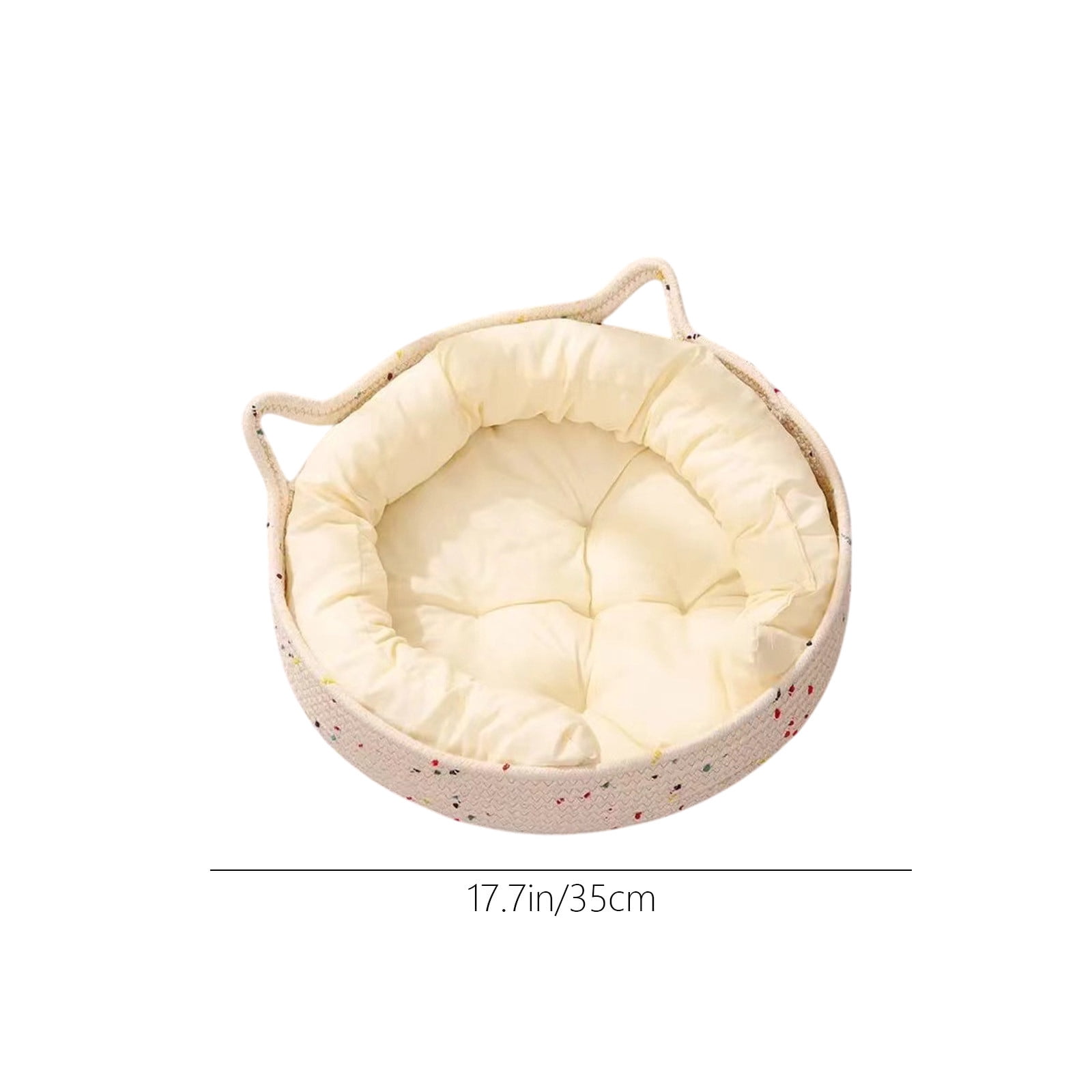 Cat Basket Bed - Large Round Rattan Woven Beds for Indoor Cats and Small Dogs with Soft Cotton Cushion Bucket Nest for Your Pet to Cuddle, Cute Circle Baskets for Kitty