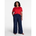 thumbnail image 2 of Time and Tru Women's High Rise Drapey Pleated Wide Leg Jeans, 30" Inseam, Sizes XS-XXXL, 2 of 6