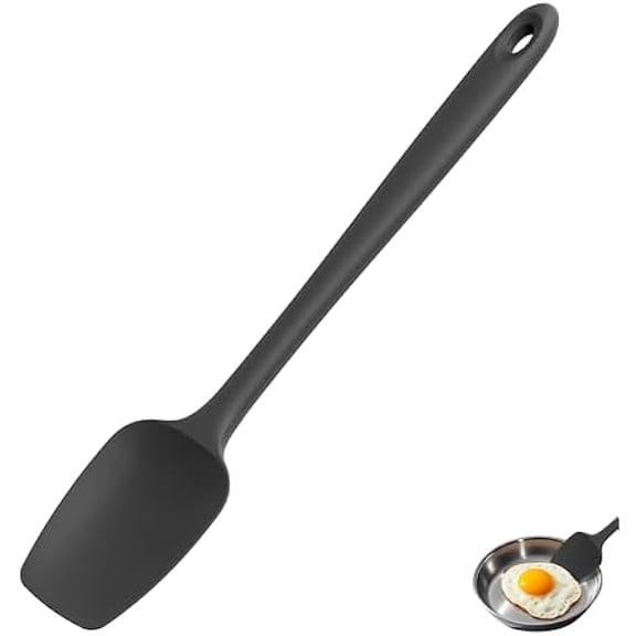 Extra-Long 600ºF Heat Resistant Spatula Spoon: 14" Silicone Spoonula Cooking Utensils for Kitchen Use, Non-Stick Scoop Scraper with Soft Edge & Firm Core for Baking, Mixing, Serving (Black)