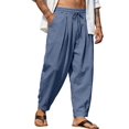 thumbnail image 2 of TANBOM Men's Loose Fit Cotton Casual Drawstring Pants, Navy Blue, 1-Pack, L, 2 of 8
