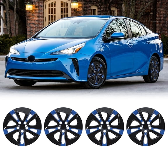 4 Pcs-15 inch Hubcaps for 2016-2022 Toyota Prius/2020 Toyota Corolla, Snap-On Black & Blue Lacquer 15 inch Alloy Wheel Rims Cover, OEM replacement for 42602-47181