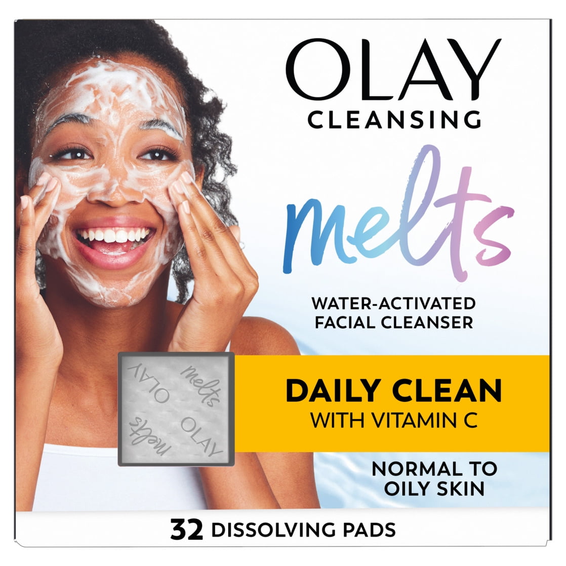 Olay Cleansing Melts + Vitamin C Face Wash, 32 count, Water-Activated Face Wash Cleans, Tones, and Refreshes Skin