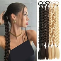 HAIRRO Long Braid Ponytail Extension with Hair Tie Straight Soft Synthetic Hair Pieces Hair Extensions Braid Pony Tail Fluffy Natural Soft Synthetic Hairpieces for Women Daily Wear, 24 inch 1Pcs