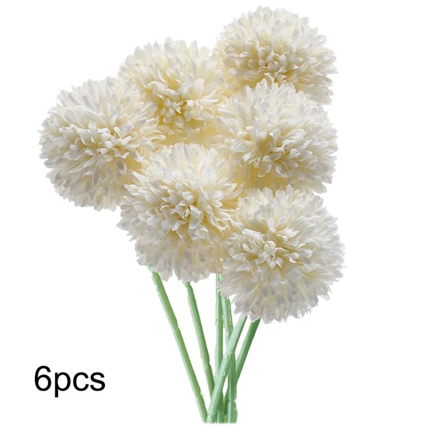 Bola de crisantemo artificial Oficina en casa Mesa de centro de mesa Flor falsa Adorno de boda, Blanco 6 piezas Advancent HA8915-01B