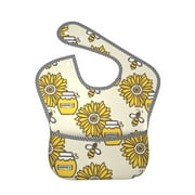 Bingfone Mess-Proof Baby Bib - Waterproof Bib For Baby Boy Or Girl With Food Catcher Pocket, Unisex-Cartoon Honey Pot Bee Sunflower