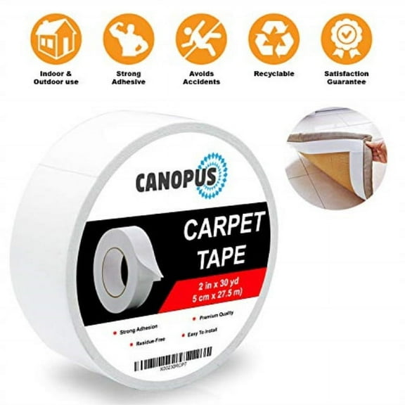 canopus double sided carpet tape for area rugs: non slip rug tape for hardwood floors, stair treads, tile, laminate floors, 2-inch x 30 yards