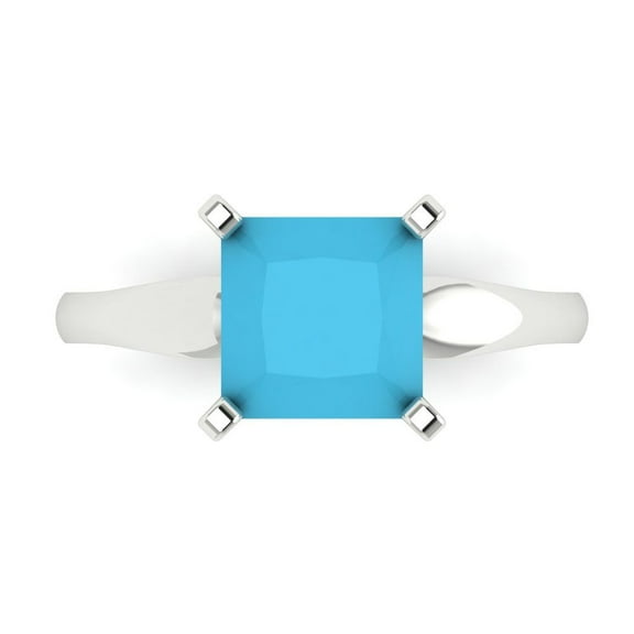 Clara Pucci 14K White Gold 2.5ct Turquoise Solitaire Ring for Women