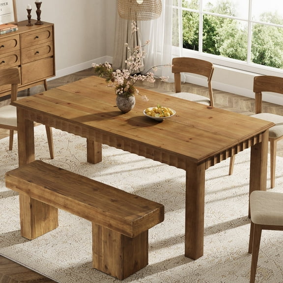 Finmind Solid Wood Dining Table for 6, 63-Inch Farmhouse Kitchen Table with Heavy Duty Legs for Home, Kitchen, Living Room, Rustic Brown