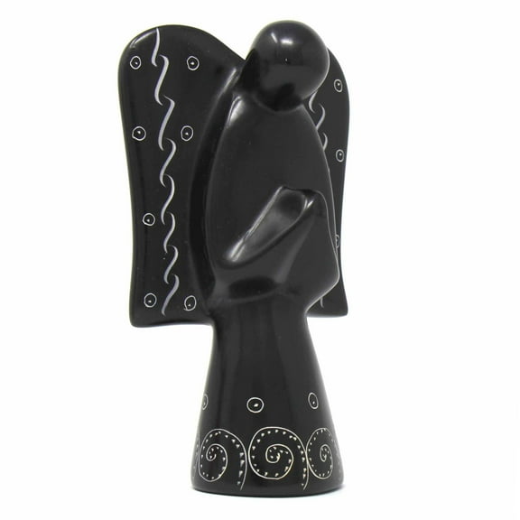 Black Angel Soapstone Sculpture with Etch Design