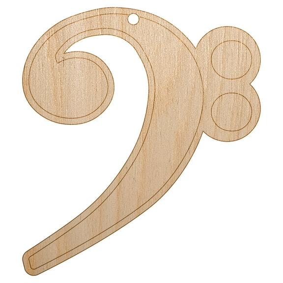 Bass Clef Music Wood Holiday Christmas Tree Ornament Unfinished DIY Pre-Drilled Craft