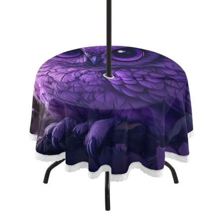 

Round Tablecloth 60*60 Inches Round Tablecloth Outdoor Style Tablecloth With Umbrella Holes Tablecloth Outdoor Suitable For Kitchens and Dining Rooms Cute Purple Owl