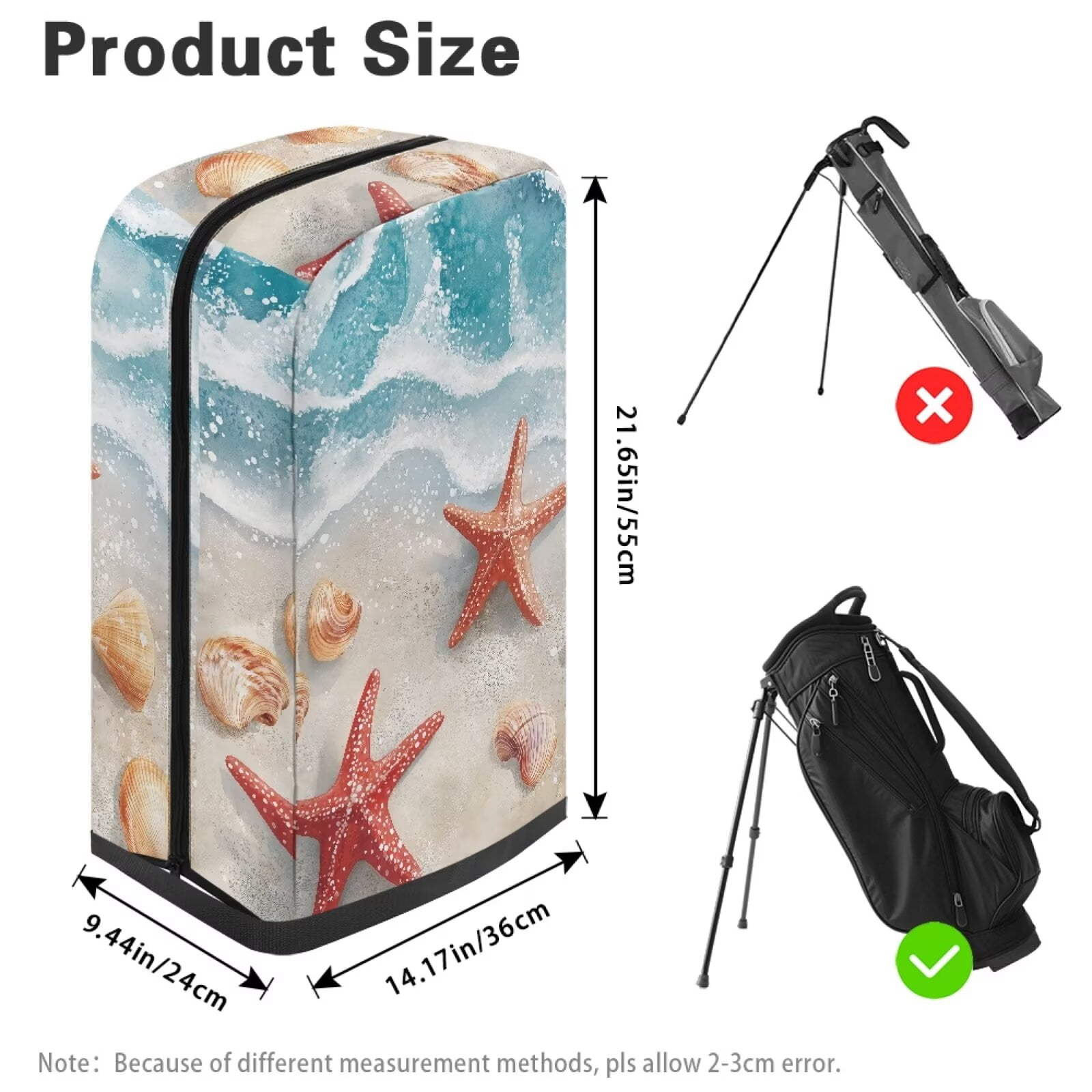Chririnla Beach Starfish Hood Golf Bag Cover Dust & Sun Protection for Clubs with Snap Button Fits Most Stand Bags, Cart Bags & Carry Bags