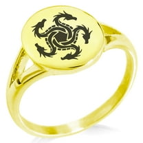 Stainless Steel Greek Mythology Hydra Minimalist Oval Top Polished Statement Signet Ring