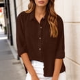 thumbnail image 2 of GJSYRH Cotton Linen Shirts for Women 3/4 Sleeve Button V Neck Blouses Summer Beach Holiday Gauze Loose Tunic Casual Y2k Tops Brown XXXXXL, 2 of 4