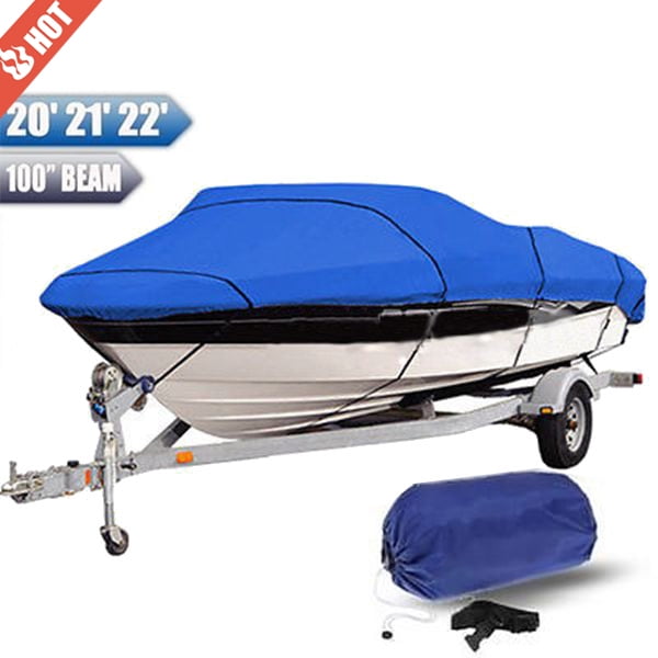 Heavy Duty Boat Cover Blue Waterproof 100" Beam 210D Denier for 20 22 ft 20' 21' 22' Fishing
