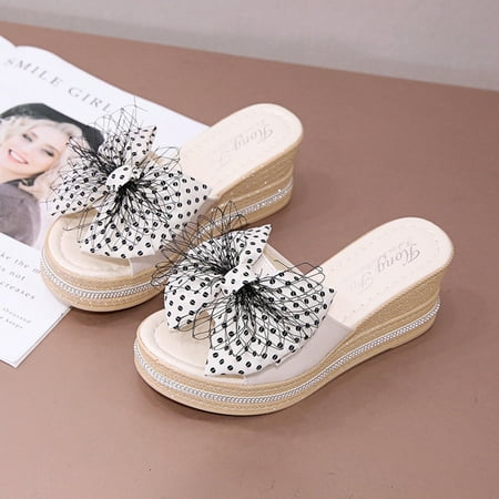 

New Fashion Wedges And Flip-Flops With Bow-Knot Beach Shoes For Exterior Wear