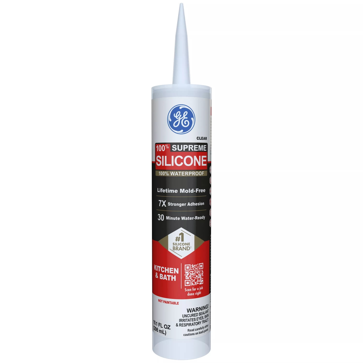 (4 pack) GE Supreme Silicone Kitchen & Bath Sealant, Pack of 1, Clear 10.1 fl oz Cartridge