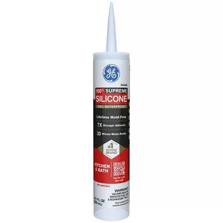 GE Supreme Silicone Kitchen & Bath Sealant, Pack of 1, Clear 10.1 fl oz Cartridge